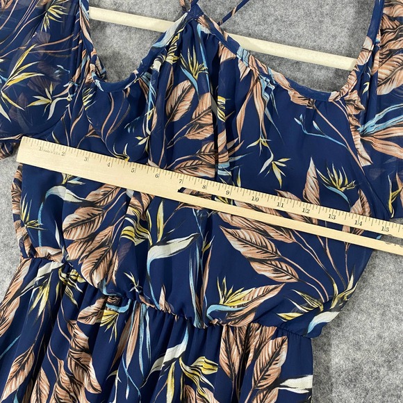 Lulus Maxi Dress Small Blue Tropical Floral Off Shoulder Halter Trip to Paradise - Picture 11 of 12